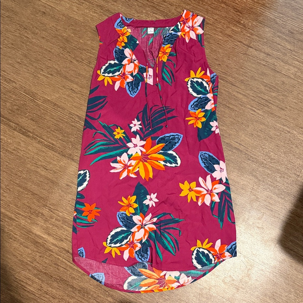 Old Navy Tropical Floral V-Neck Dress - Magenta, Orange & Green